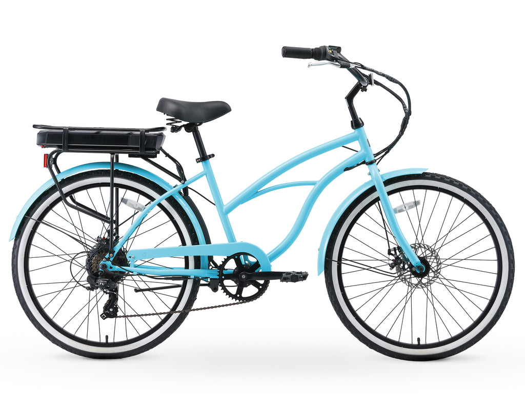 sixthreezero electric-bicycles around the block women's beach cruiser bicycle 26" 500W 7-Speed B youll be ensured a smooth and stylish ride as the front and rear handbrakes can be used for easy stopping Cruiser Bikes Buy Sixthreezero Bike